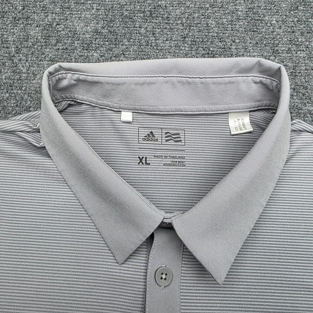 Adidas Golf Shirt Mens XL Gray Striped Polo 2015 US Open Chambers Bay Poly Blend